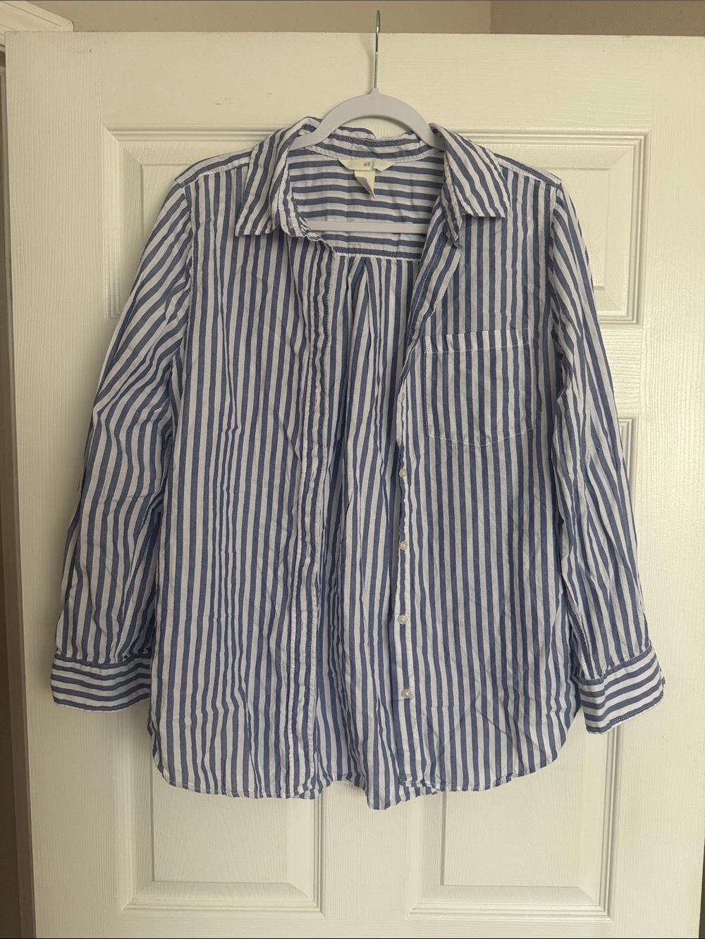 H&M Blue and White Vertical Stripe Button-Down Shirt